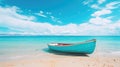 Blue boat background on white sand against blue sky view Royalty Free Stock Photo
