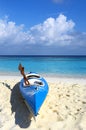 Blue boat is on a beach 3 Royalty Free Stock Photo