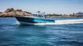 Precisionist Lines Blue And White Motor Boat In 32k Uhd