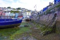 Blue Boat empty harbor harbour Brixham Devon England UK