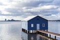 Blue Boat House - The Crawley Edge Boatshed located on the Swan River at Crawley in Perth, WA Royalty Free Stock Photo