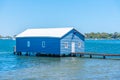 Blue boat house in Perth, Australia Royalty Free Stock Photo