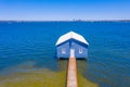 Blue boat house in Perth, Australia Royalty Free Stock Photo