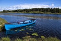 Blue boat in a lake Royalty Free Stock Photo