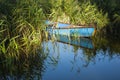 Blue boat on lake. Royalty Free Stock Photo