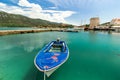 Blue boat in the port in Mali Ston in Croatia