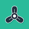 Blue Boat propeller, turbine icon isolated on green background. Vector Royalty Free Stock Photo