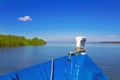Blue boat sailing in Albufera lake of Valencia Royalty Free Stock Photo
