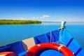 Blue boat sailing in Albufera lake of Valencia