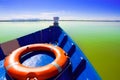 Blue boat sailing in Albufera lake of Valencia Royalty Free Stock Photo