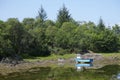 Blue boat in sea water for tranquility calm peace and mindfulness in Argyll and Bute