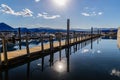 Blue Boat Slips At Marina on Lake Coeur d\' Alene Royalty Free Stock Photo