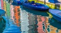 Blue Boats in Burano Canal Royalty Free Stock Photo