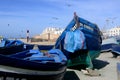 Blue boats in Essaouira, Morocco Royalty Free Stock Photo