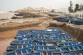 Blue boats in Essaouira, old Portuguese city in Morocco