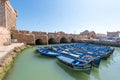 Blue boats in the harbor of Essaouira