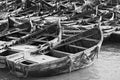 Blue boats, port, Essaouira, Morocco. White and black boats in Morocco Royalty Free Stock Photo