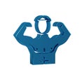 Blue Bodybuilder showing his muscles icon isolated on transparent background. Fit fitness strength health hobby concept.