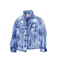 Blue boiled denim retro jacket with pockets, cowboy jeans wear, summer fashion collection, watercolor