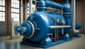 a Blue Boiler Room in a water treatment facility or Power Plant, Generative AI Royalty Free Stock Photo