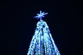 Blue bokeh abstract light christmas tree