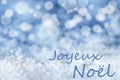 Blue Bokeh Background, Snow, Joyeux Noel Mean Merry Christmas