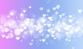 Blue bokeh background, white hearts, glitter, blue, lilac, holiday, love, birthday, romance, Valentine`s day, stars Royalty Free Stock Photo