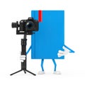 Blue Book Character Mascot with DSLR or Video Camera Gimbal Stabilization Tripod System. 3d Rendering Royalty Free Stock Photo