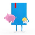Blue Book Character Mascot with Piggy Bank and Golden Dollar Coin. 3d Rendering Royalty Free Stock Photo