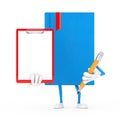 Blue Book Character Mascot with Red Plastic Clipboard Paper and Pencil. 3d Rendering