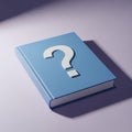 Blue Book with a Large White Question Mark on its Cover on a Light Purple Background Keywords: book, question mark, knowledge, Royalty Free Stock Photo