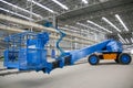 Blue boom lift perspective indoor