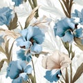 Blue Botanical Floral Pattern With White Sprigs Royalty Free Stock Photo