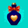 Blue bottle with a golden heart and a red ribbon. Magic elixir of love or poison. Vector Royalty Free Stock Photo