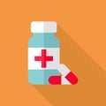 Blue bottle icon with pills