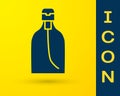 Blue Bottle of liquid antibacterial soap with dispenser icon isolated on yellow background. Disinfection, hygiene, skin