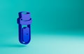 Blue Bottle with potion icon isolated on blue background. Flask with magic potion. Happy Halloween party. Minimalism