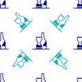 Blue Bottle of wine icon isolated seamless pattern on white background. Wine aging. Vector Royalty Free Stock Photo