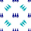 Blue Bottle of wine icon isolated seamless pattern on white background. Wine varieties. Vector Royalty Free Stock Photo