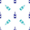 Blue Bottle of wine icon isolated seamless pattern on white background. Vector Royalty Free Stock Photo