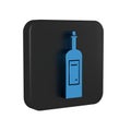 Blue Bottle of wine icon isolated on transparent background. Black square button. Royalty Free Stock Photo