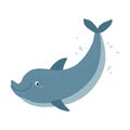 Blue Bottlenose Cute Dolphin Swimming. Cartoon vector hand drawn eps 10 illustration isolated on white background in a