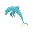 Blue Bottlenose Dolphin Jumping For Entertainment Show, Realistic Aquatic Mammal Vector Drawing