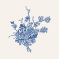 Blue bouquet. Blooming spring tree branches.