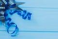 Blue bow gift ribbon, close up. Royalty Free Stock Photo