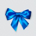 Blue bow. Realistic silk bow. Decoration for gifts and packing blue bow. Vector