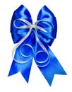 Blue bow with silver ribbon made from silk Royalty Free Stock Photo