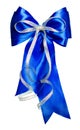 Blue bow with silver ribbon made from silk Royalty Free Stock Photo