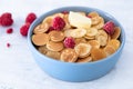 Blue Bowl for breakfast with Pancake cereals Royalty Free Stock Photo