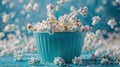 Blue Bowl Filled With Popcorn on Table Royalty Free Stock Photo